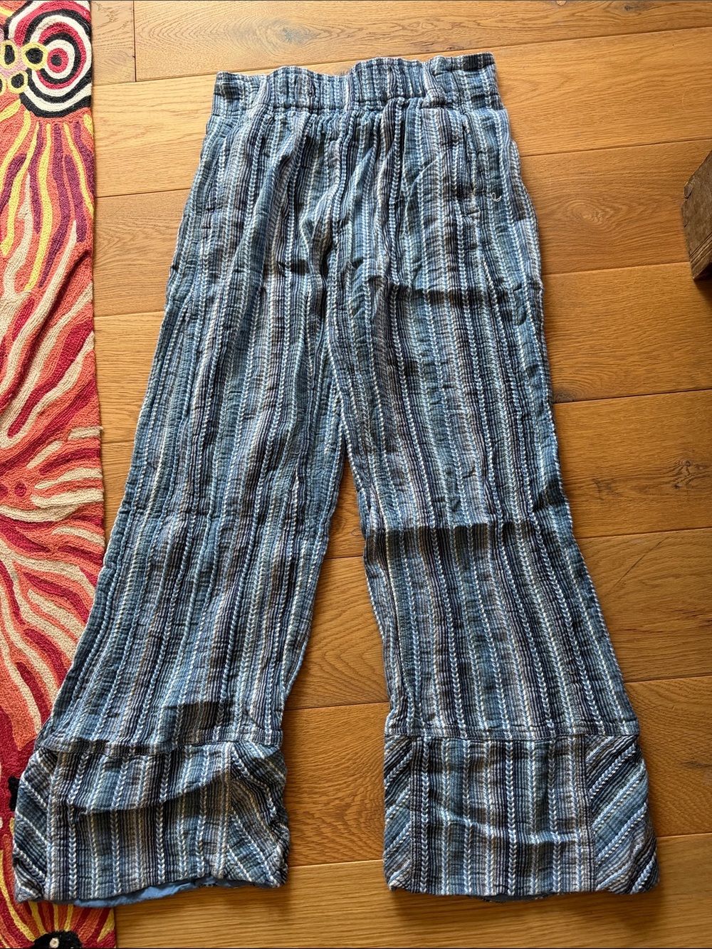 Free People Blue Striped Boot-Cut Pull-On Pants